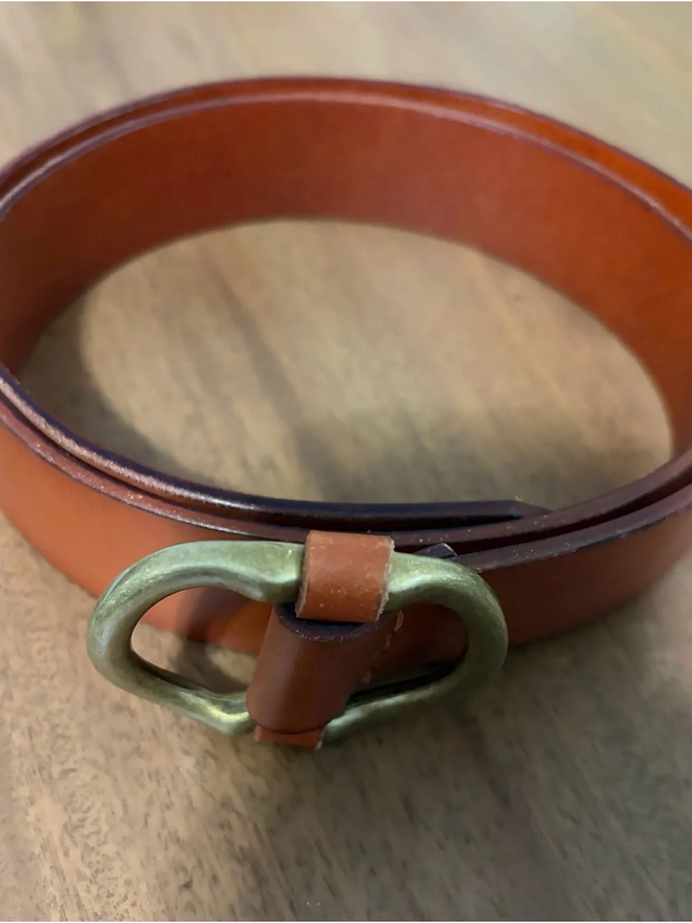 CAbi Leather Belt with Brass Oval Buckle - Brown #